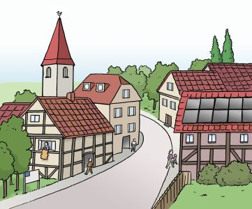Dorf mit Kirche