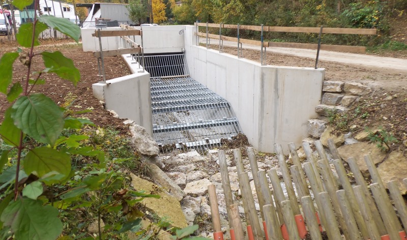 Hochwasserschutzerrichtung eines neuen Einlaufbauwerks am Räuschelbach