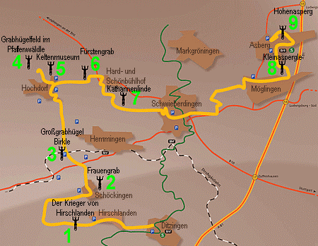 gelber Streckenabschnitt mit grünen Buchstaben