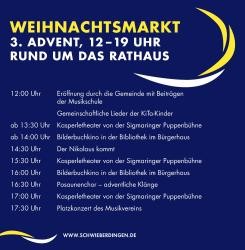 Weihnachtsmarktprogramm auf blau gelbem Hintergrund